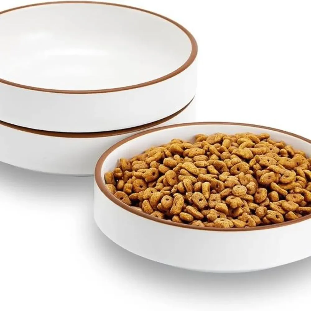 Cottagecore 5 inch Ceramic Cat Food Bowl, White, 3 Bowls Set